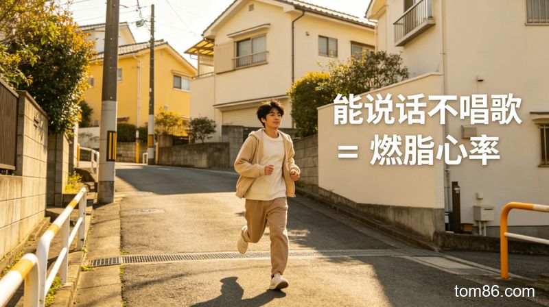 居家小区坡道场景,懒人穿着休闲服快走
