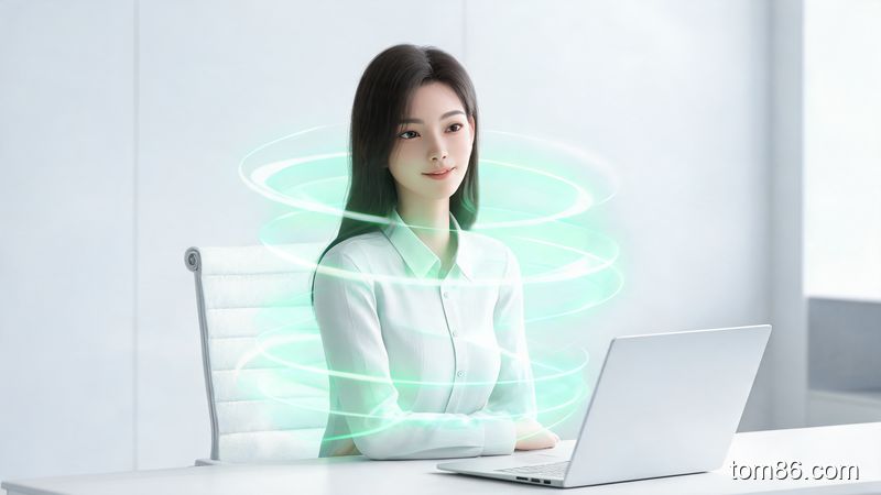 一位年轻女性在办公室坐着，身体周围有发光的能量环，象征代谢提升，背景是柔和的光线和现代简约的办公环境