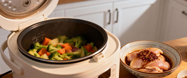 电饭煲开盖焖时蔬